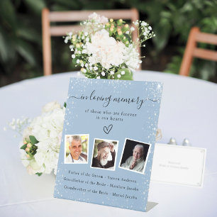 Signe De Table Mémorial du mariage de photo bleu Dusty