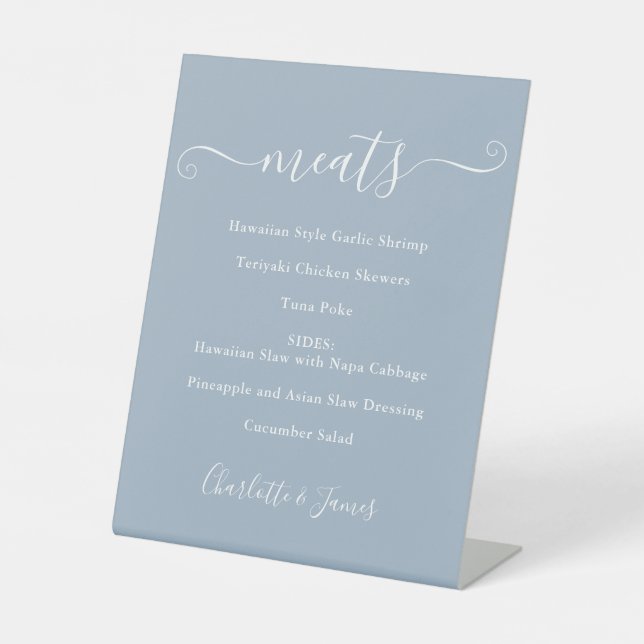 Signe De Table Menu alimentaire Signature Script Dusty Blue (Recto)