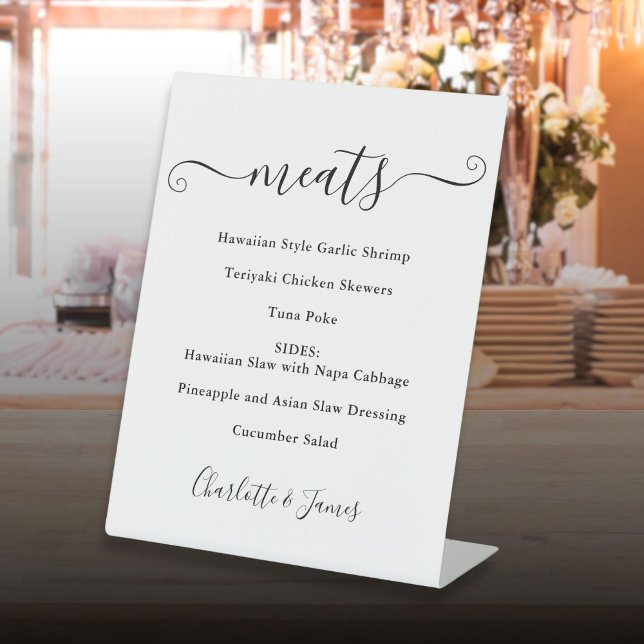 Signe De Table Menu Alimentaire Signature Script Noir Et Blanc (Food Menu Signature Script Black And White Pedestal Sign)