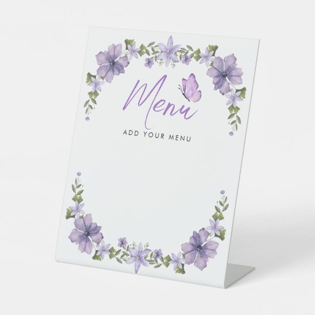 Signe De Table Menu Baby shower Papillons violets (Recto)