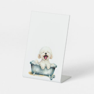 Signe De Table Menu blanc de chien Bichon Frise