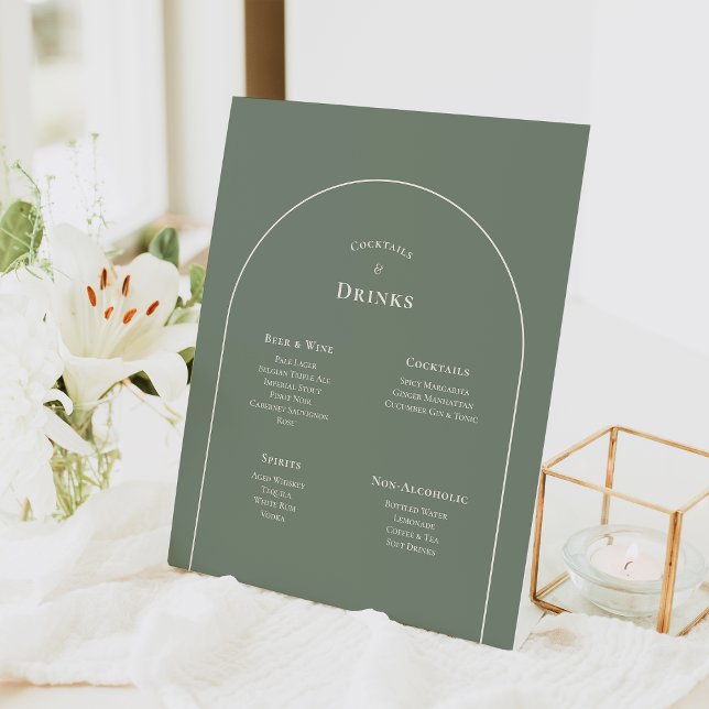 Signe De Table Menu Boho Arch Sage Green Mariage Boissons Menu (Créateur téléchargé)