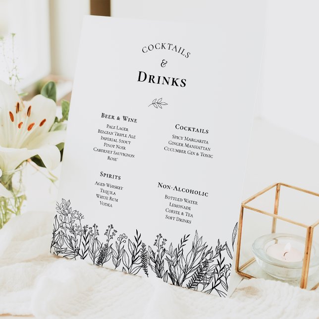 Signe De Table Menu Boissons Mariage blanc et noir (Créateur téléchargé)