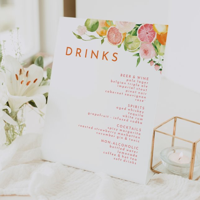 Signe De Table Menu Boissons Mariage d'aquarelle Citrus (Créateur téléchargé)