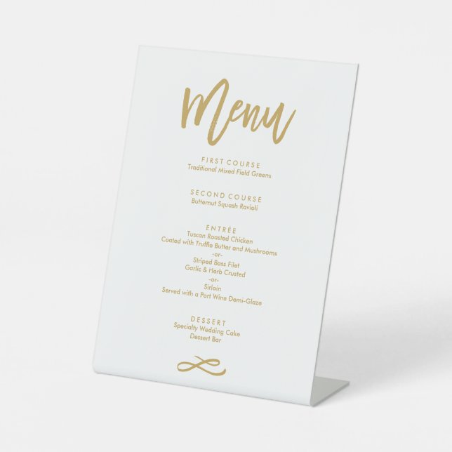 Signe De Table Menu Chic Mariage or Lettré à la main (Recto)