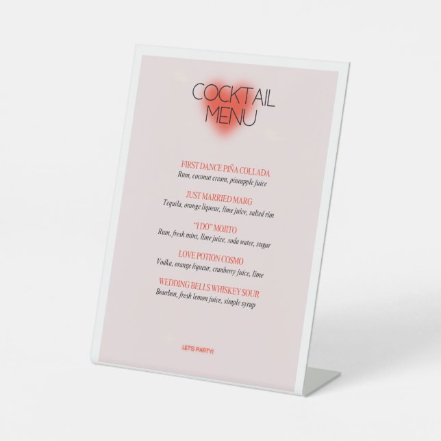 Signe De Table Menu Cocktail classique Mariage rose (Recto)