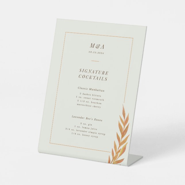 Signe De Table Menu Cocktail mariage de automne Orange Branch (Recto)