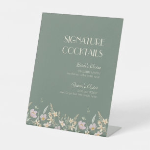 Signe De Table Menu Cocktail Mariage fleur sauvage Sage Deco