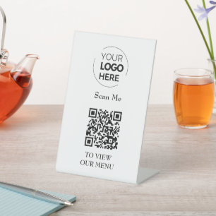 Signe De Table Menu Code QR   Logo Blanc sans contact moderne