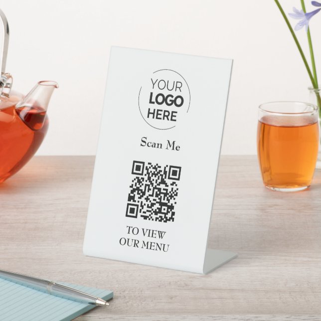 Signe De Table Menu Code QR | Logo Blanc sans contact moderne (In SItu)