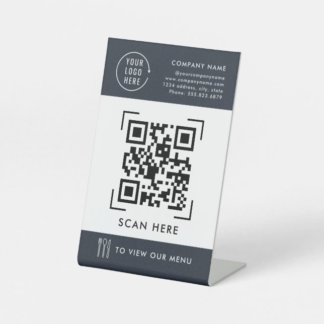 Signe De Table Menu Code QR | Logo de l'entreprise sans contact  (Recto)
