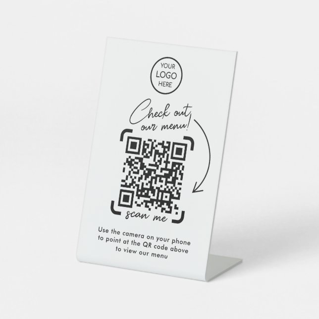 Signe De Table Menu Code QR | Logo moderne sans contact (Recto)