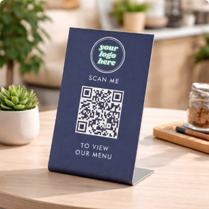 Signe De Table Menu Code QR Logo Navy Moderne Sans Contact