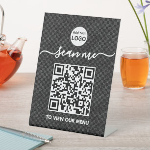 Signe De Table Menu Code QR   Logo noir contact Pedes modernes sa