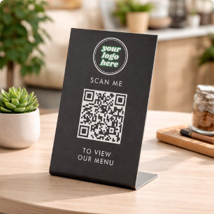 Signe De Table Menu Code QR Logo Noir Sans Contact Moderne