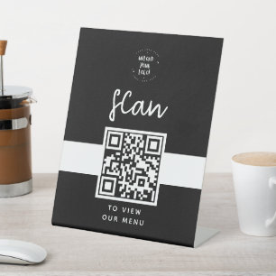 Signe De Table Menu Code QR   Logo noir sans contact moderne