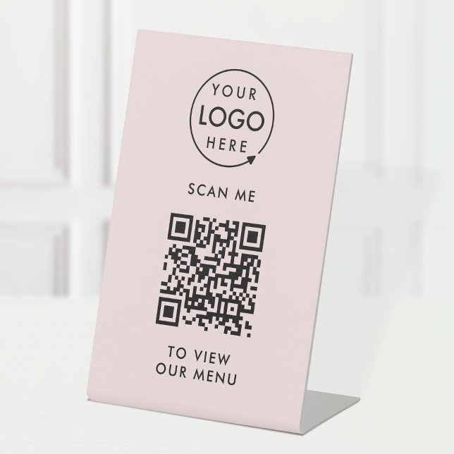 Signe De Table Menu Code QR | Logo rose moderne sans contact (Créateur téléchargé)