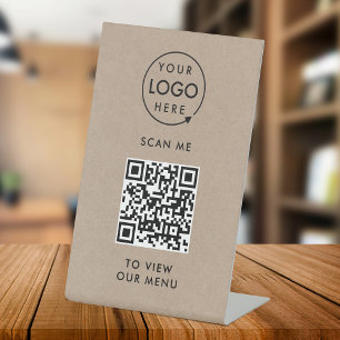 Signe De Table Menu Code QR   Logo Rustique Kraft sans contact