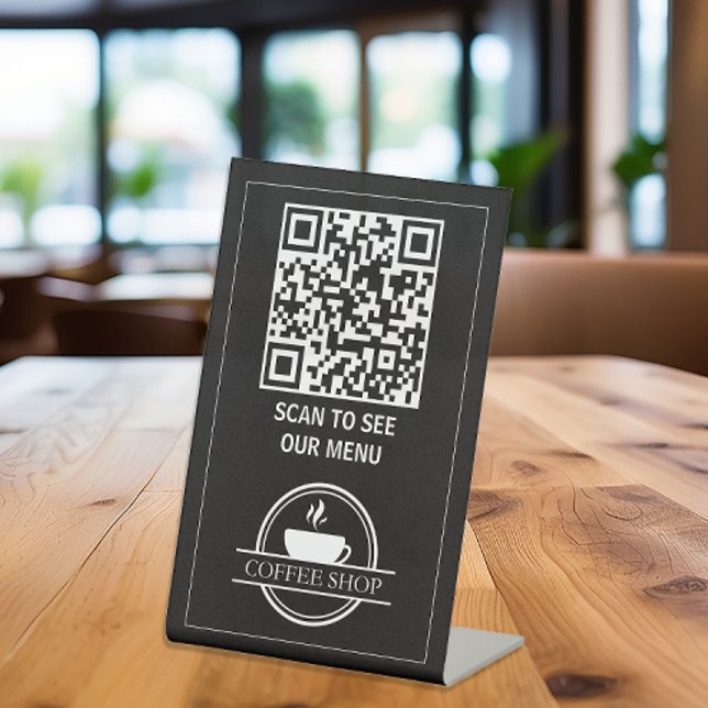 Signe De Table Menu Code QR noir (Restaurant Menu QR Code Display Sign)