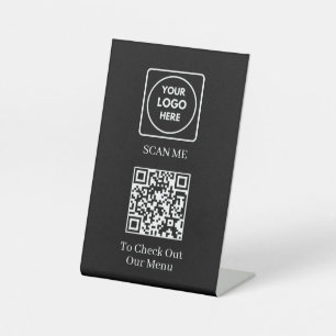 Signe De Table Menu Code QR noir   Écran moderne sans contact