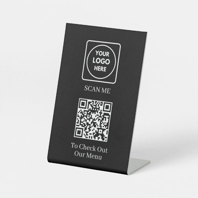 Signe De Table Menu Code QR noir | Écran moderne sans contact (Recto)