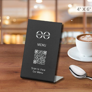 Signe De Table Menu Code QR personnalisé noir élégant