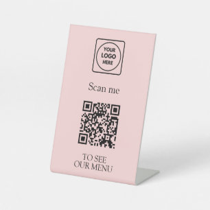 Signe De Table Menu Code QR Rose   Logo Moderne Sans Contact
