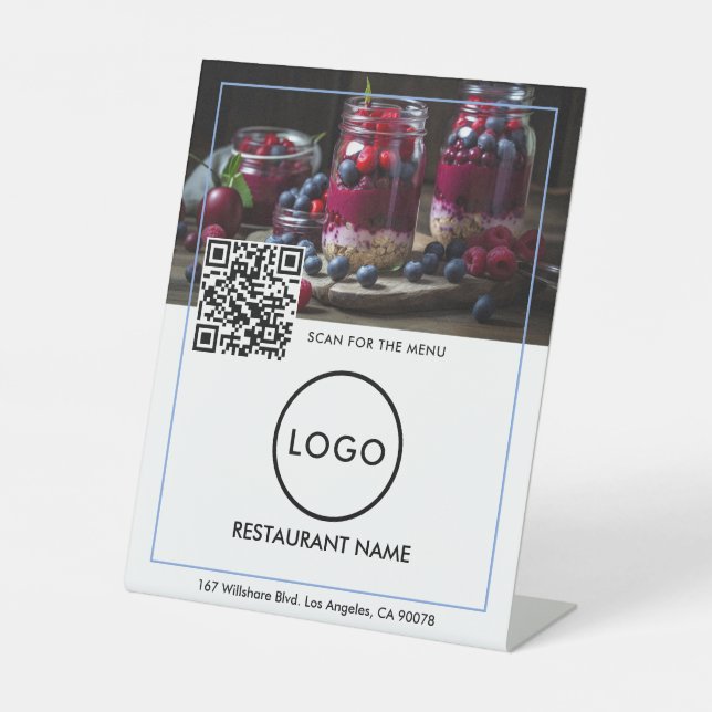 Signe De Table Menu Code QR sans contact | Logo Black Modern (Recto)