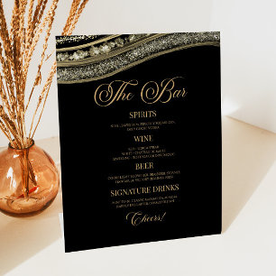 Signe De Table Menu de bar de fête élégant en agate noire et or