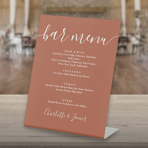 Signe De Table Menu de bar de mariage à écriture Terracotta Signa