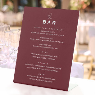 Signe De Table Menu de bar de mariage chic minimaliste rouge clas