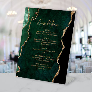 Signe De Table Menu de bar de mariage en agate dorée verte émerau