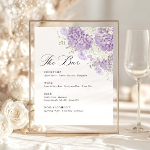 Signe De Table Menu de bar de mariage floral blanc lilas lavande