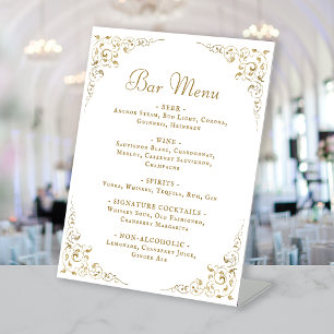 Signe De Table Menu de bar de mariage or script botanique vintage