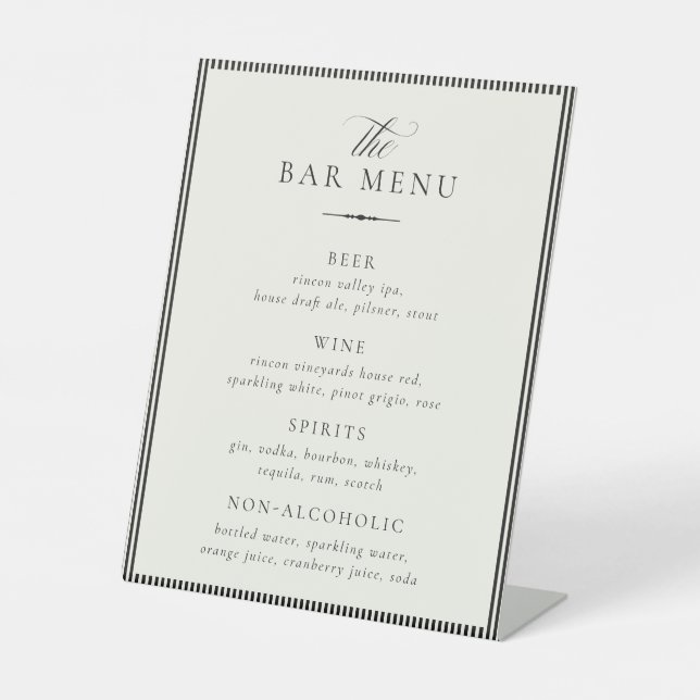 Signe De Table Menu de bar de mariage STATELY (Recto)