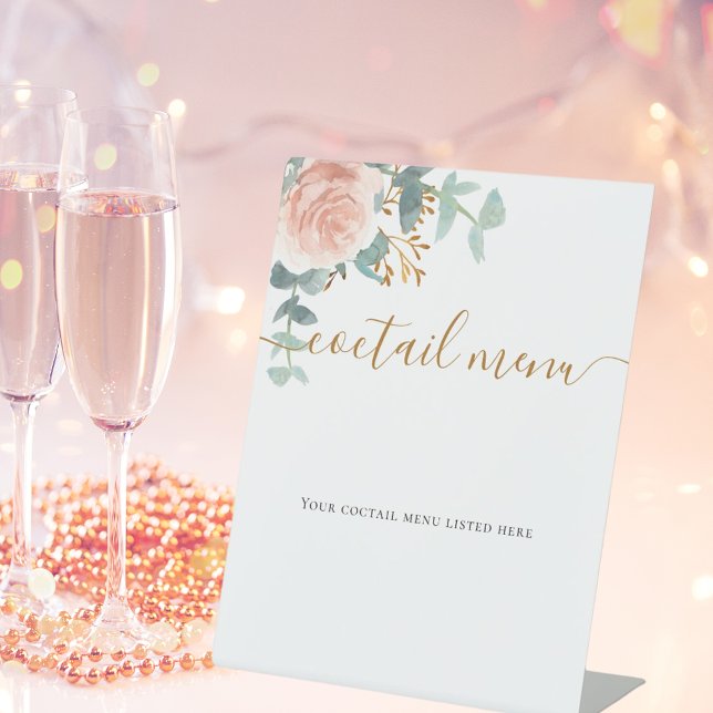 Signe De Table Menu de bar floral rose poudré eucalyptus pour coc (Créateur téléchargé)