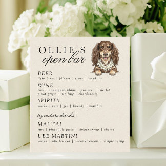 Signe De Table Menu de bar ouvert de mariage de Dachshund tropica