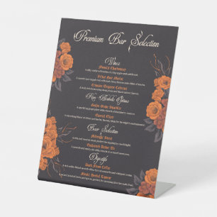 Signe De Table Menu de boissons élégant Fleurs Orange