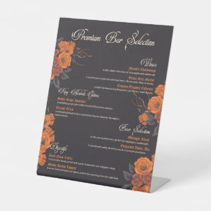 Signe De Table Menu de boissons élégant Fleurs Orange
