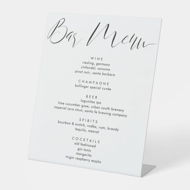 Signe De Table Menu de boissons Mariage de script de calligraphie (Recto)