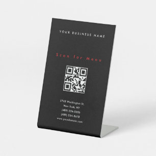Signe De Table Menu de code QR à balayage professionnel noir