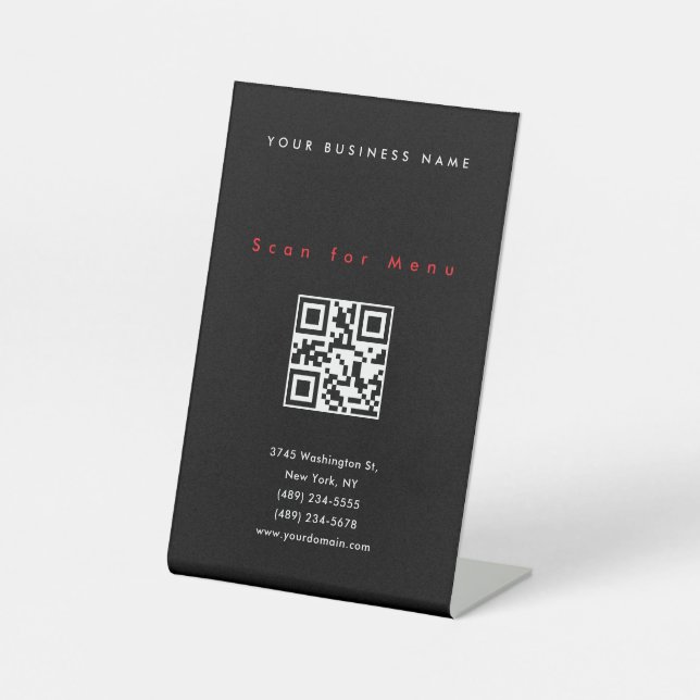 Signe De Table Menu de code QR à balayage professionnel noir (Recto)