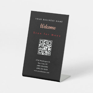 Signe De Table Menu de code QR à balayage professionnel noir