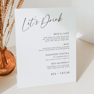 Signe De Table Menu de la barre de Mariage minimaliste moderne