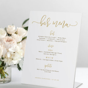 Signe De Table Menu de la barre de mariage Signer Bouncy Script G