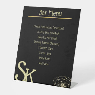 Signe De Table Menu de la barre de Mariages noir et or