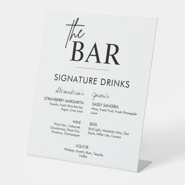 Signe De Table Menu de la barre des boissons de signature mariage (Recto)