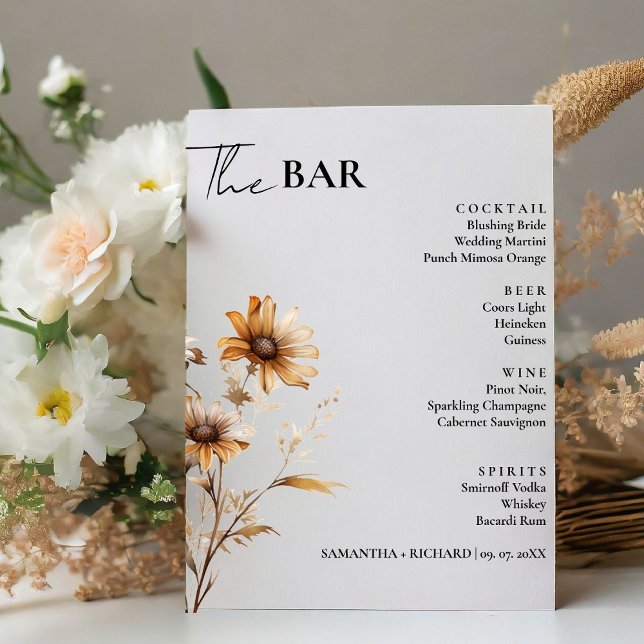 Signe De Table Menu de la barre des boissons pour Mariage Fleur s (Créateur téléchargé)