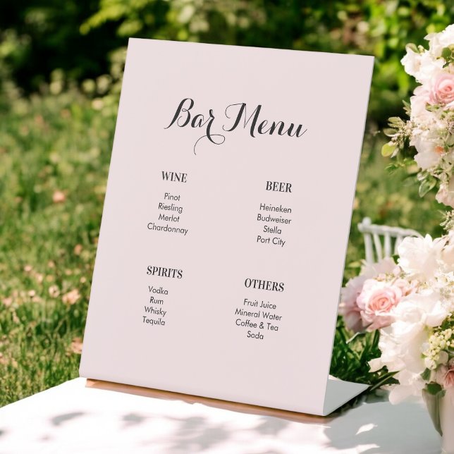 Signe De Table Menu de la barre des boissons rose pâle (Créateur téléchargé)