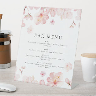 Signe De Table Menu de la barre des fleurs de cerisier rose